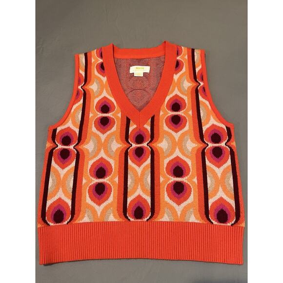 Maeve Jackets & Blazers - Maeve Anthropologie Size XS Retro 70s Geometric V Neck Sweater Vest Orange